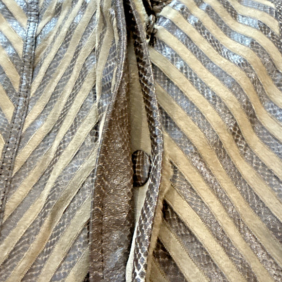 Vintage Suede & Embossed Leather Shearling Coat Tan Brown Boho Size 42 (M/L) - Picture 10 of 16